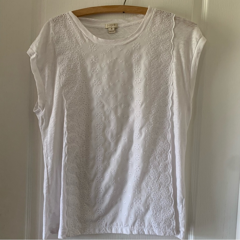 J.Crew white floral eyelet front sleeveless top - Picture 1 of 6
